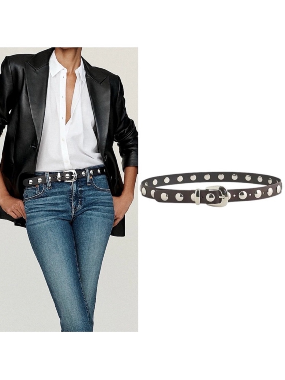 Madewell Studded Western True Black Leather Belt, Size X-Large, NWT - Picture 1 of 6